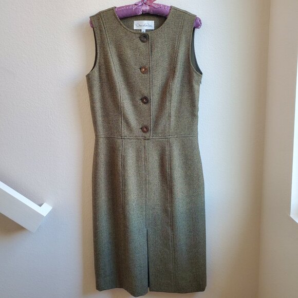 Oscar de la Renta Wool Sleeveless Princess Dress, Medium Green, Size 12 - Picture 3 of 10
